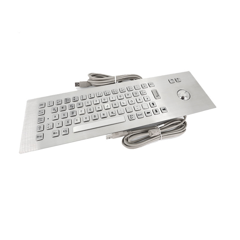 Kiosk tự phục vụ 65 phím Panel Mounting Industrial IP65 Stainless Steel Metal Keyboard With Trackball